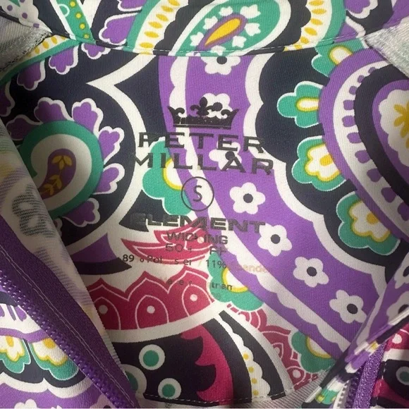 Peter Millar Womens Performance 1/4 Zip Pull Over Size Small Purple Paisley Golf - Picture 6 of 9